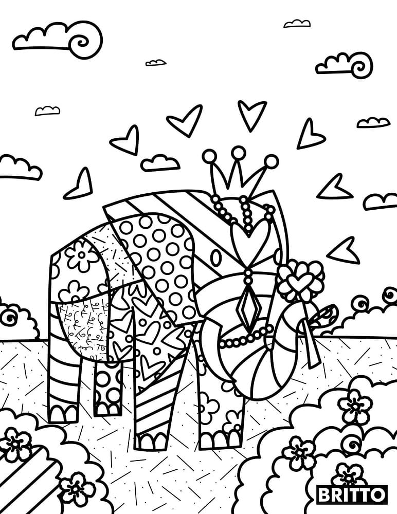 Coloriage Éléphant par Romero Britto