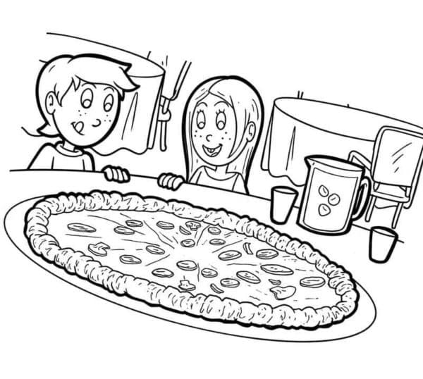 Enfants et Pizza coloring page