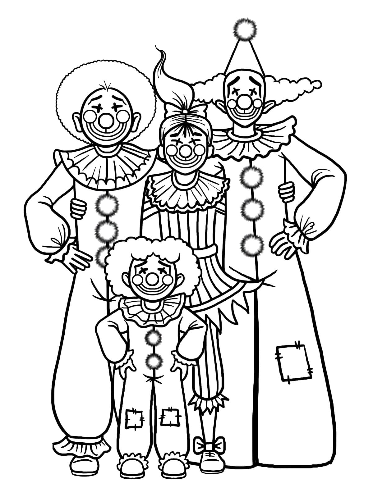Coloriage Famille de Clowns