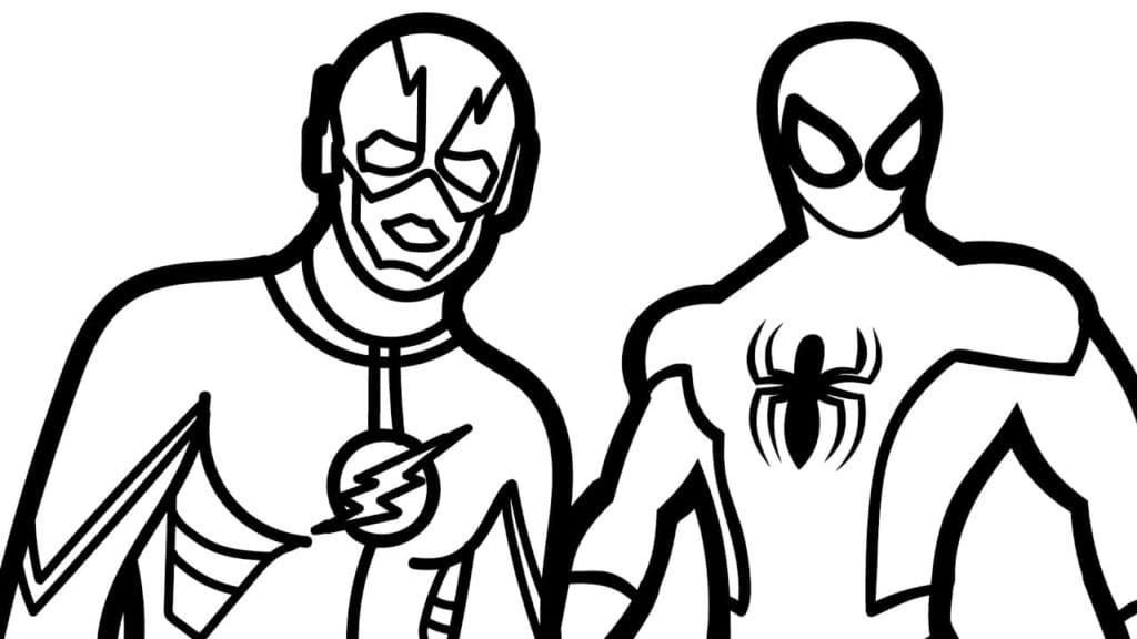 Flash et Spiderman coloring page