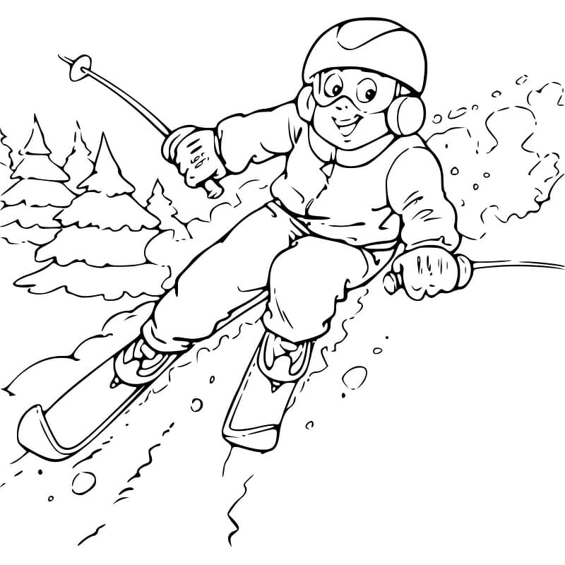 Coloriage Garçon Fait du Ski