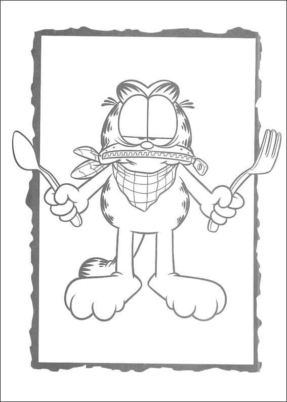 Coloriage Garfield avec Cuillère et Fourchette