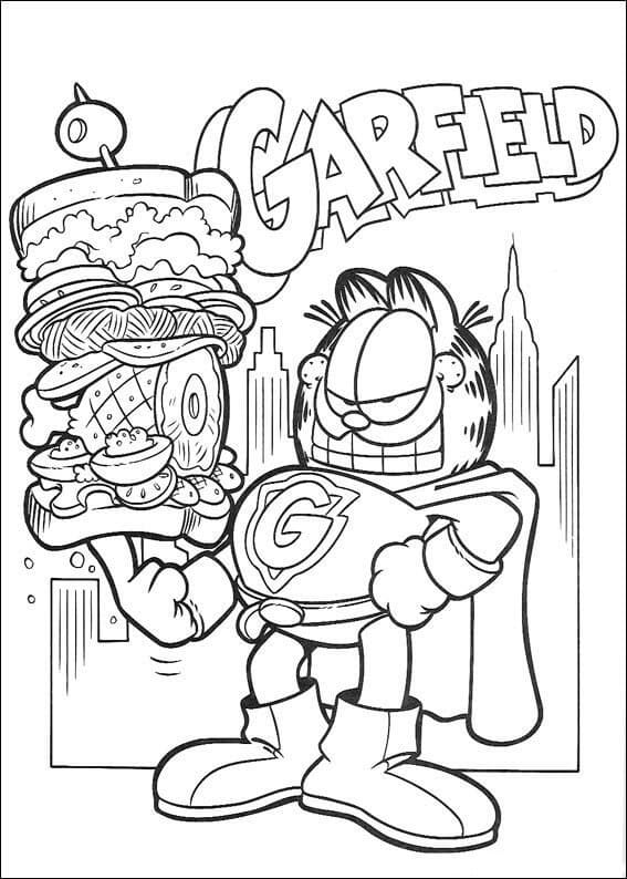 Coloriage Garfield et Gros Sandwich