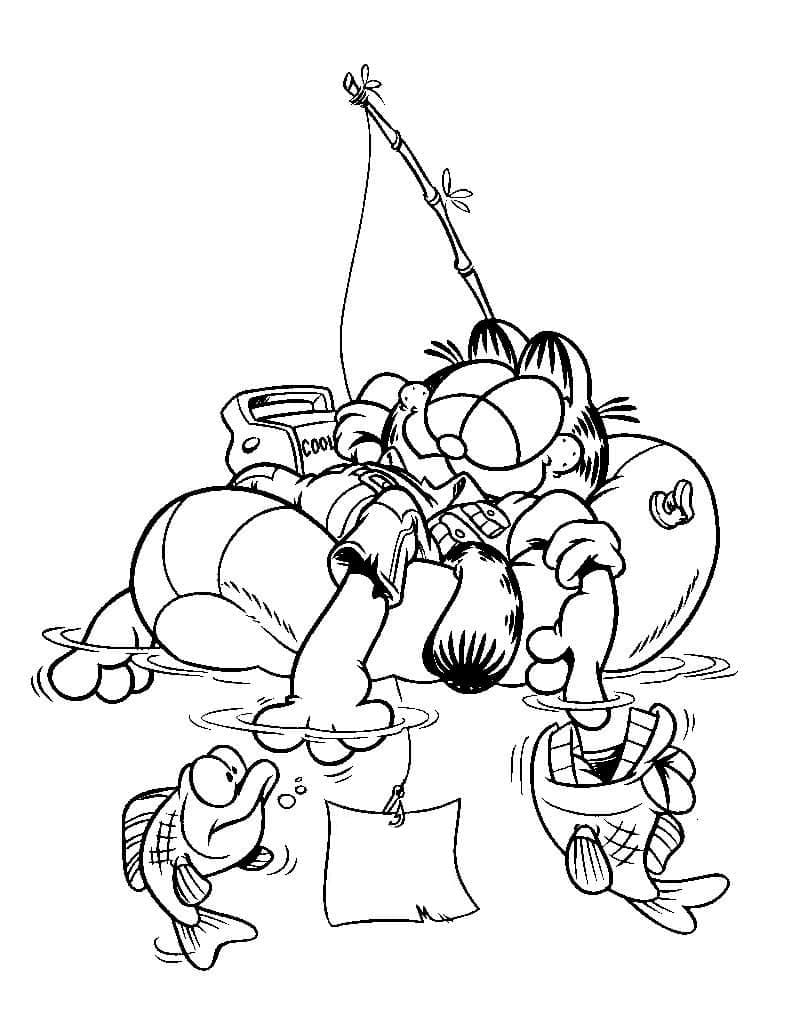 Garfield et Poissons coloring page
