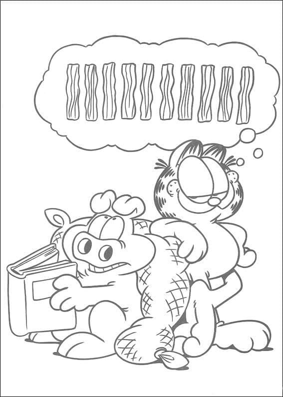 Coloriage Garfield et un Cochon