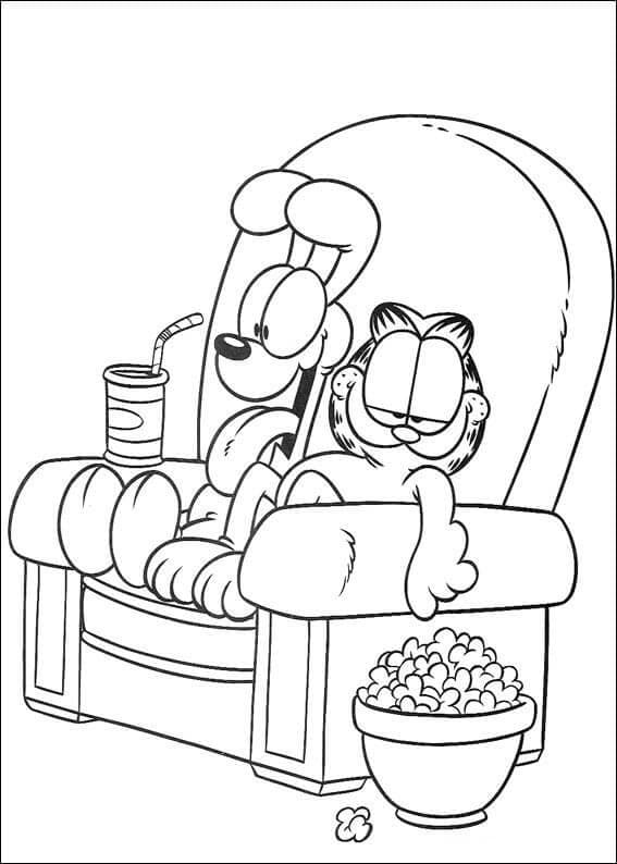 Coloriage Garfield Regarde la Télé
