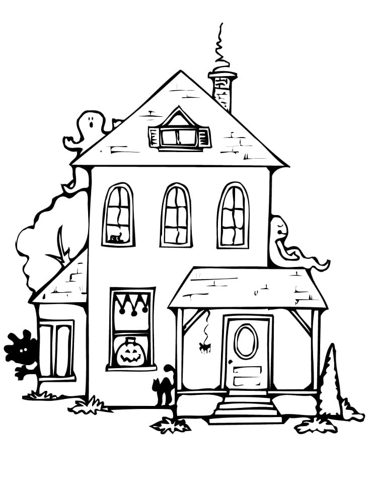 Coloriage Image de la Maison Hantée d'Halloween