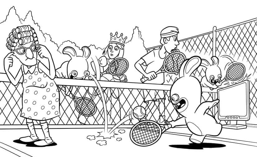 Coloriage Lapins Crétins Jouent au Tennis