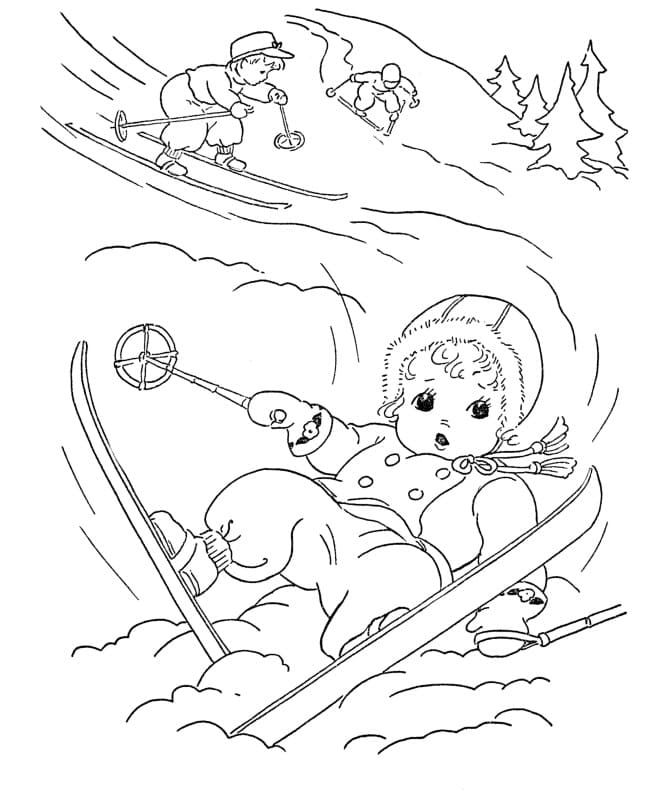 Coloriage Les Enfants Skient
