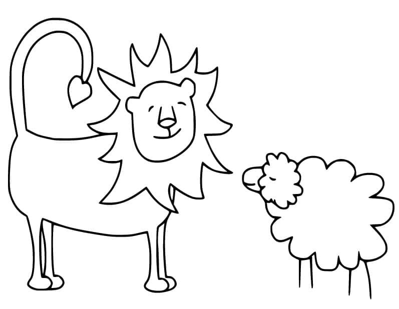Coloriage Lion et Mouton