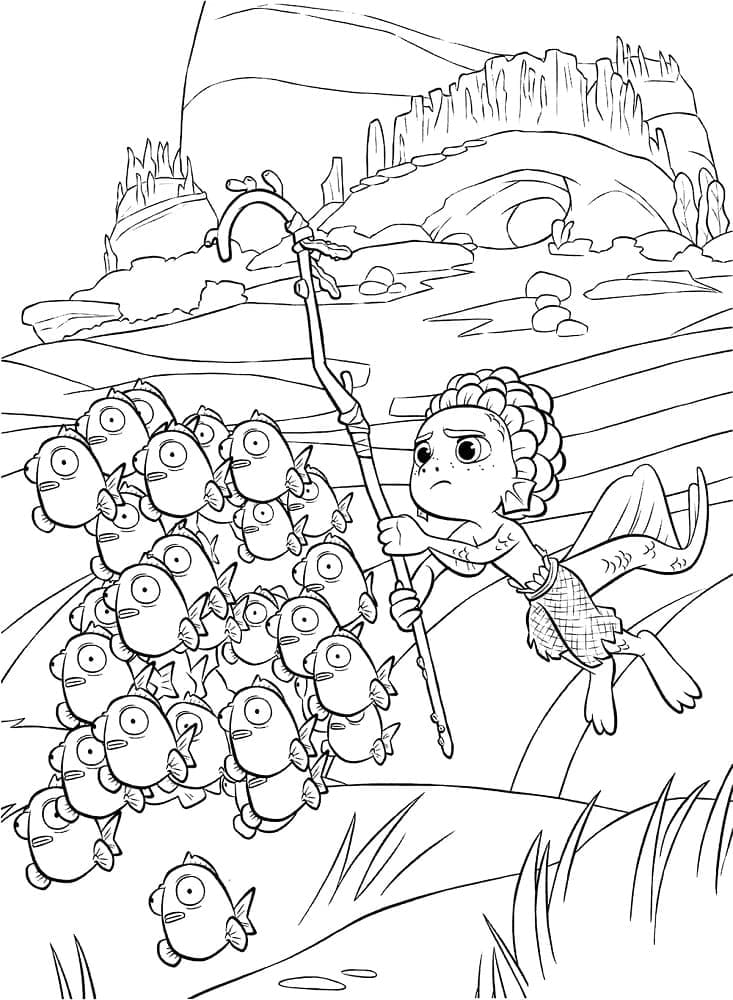 Luca et Poissons coloring page