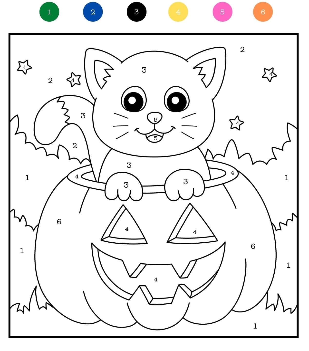 Coloriage Magique Halloween - Chat Mignon d'Halloween