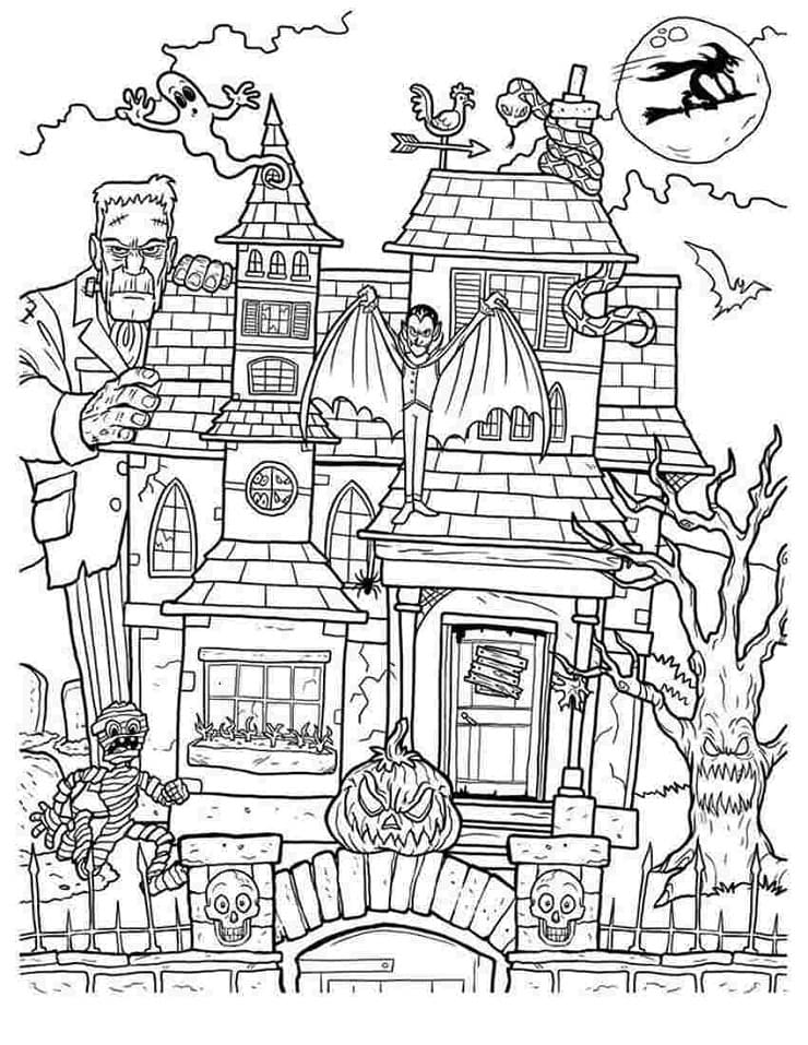 Maison Hantée d’Halloween Gratuite Pour les Enfants coloring page