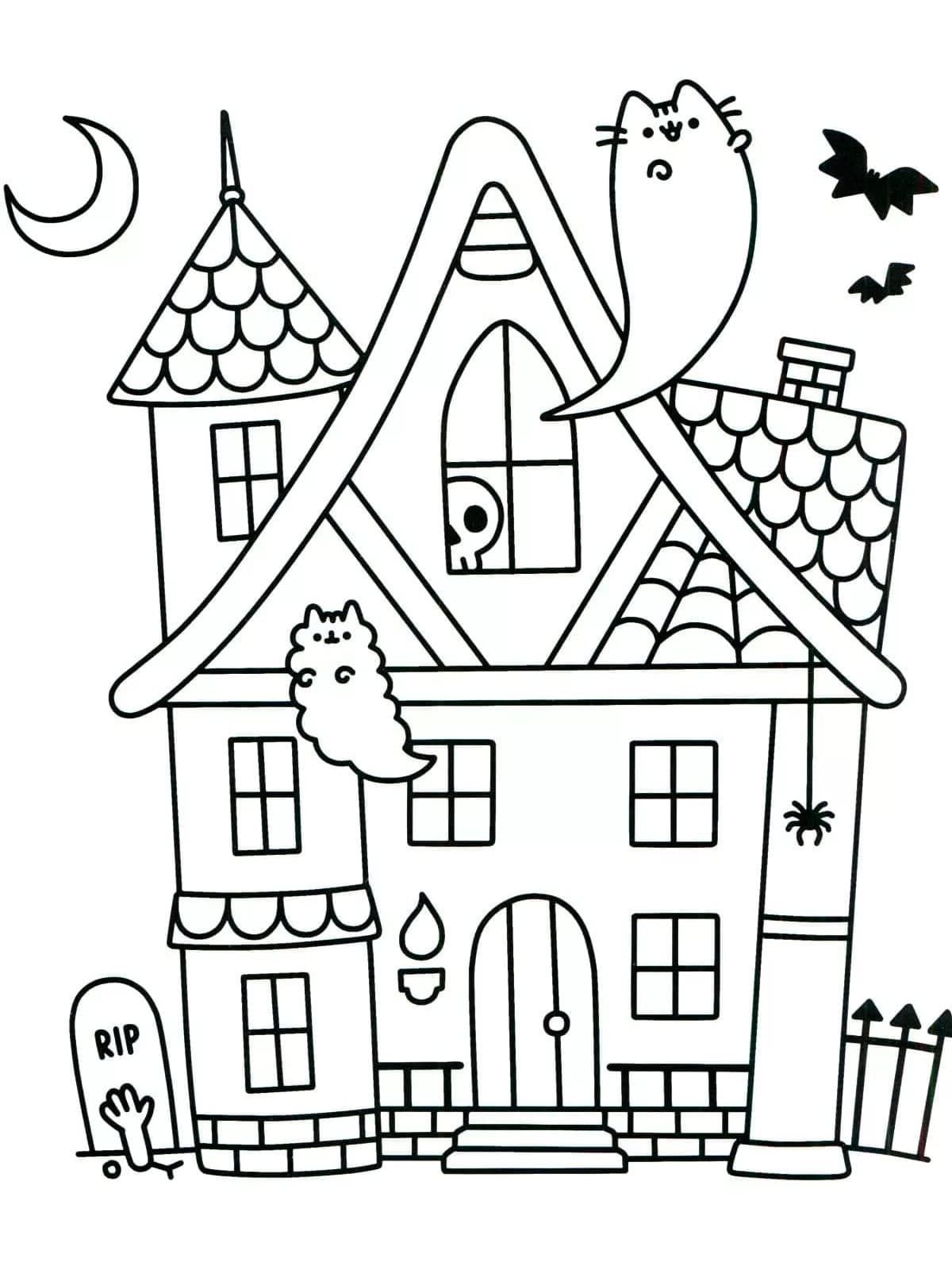 Maison Hantée Pusheen coloring page