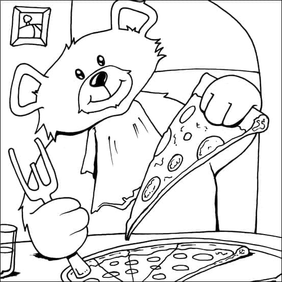 Ours Mange de la Pizza coloring page