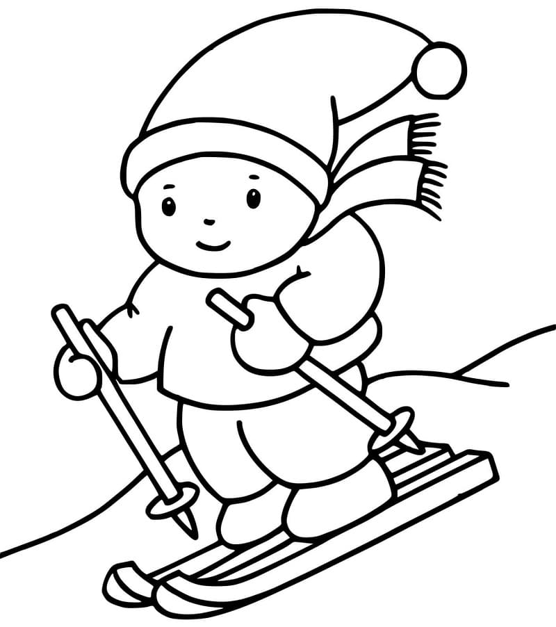 Coloriage Petit Garçon Fait du Ski
