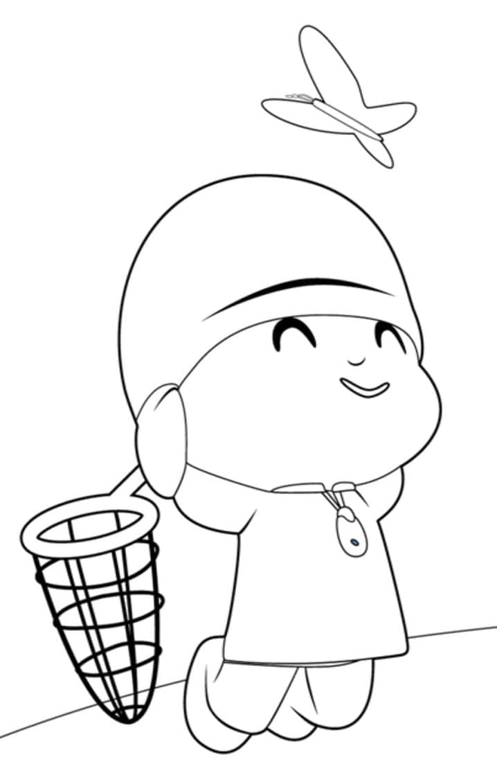 Pocoyo Attrape un Papillon coloring page