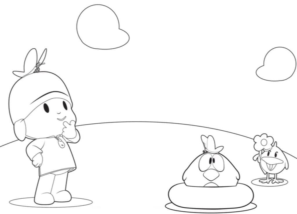 Coloriage Pocoyo, Dodoloiseau et Bébéloiseau