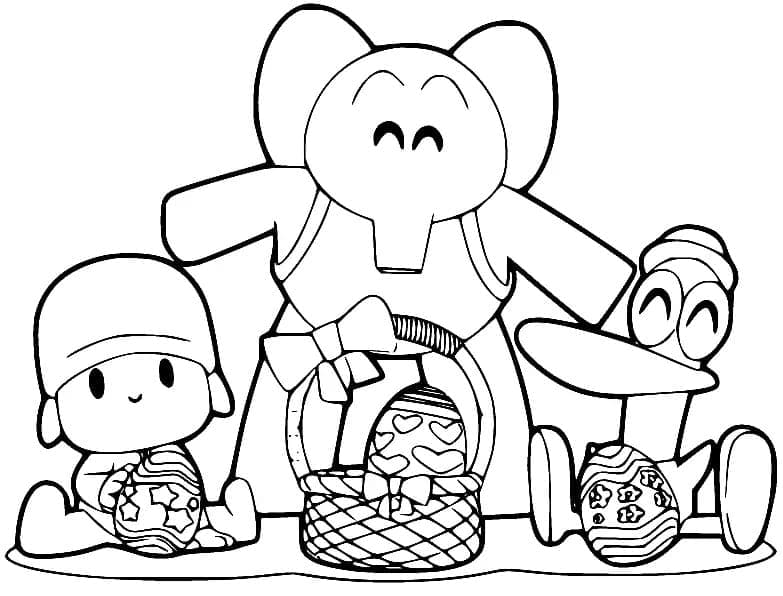 Pocoyo, Elly et Pato à Pâques coloring page