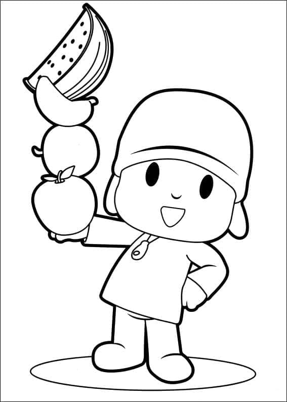 Coloriage Pocoyo et Fruits