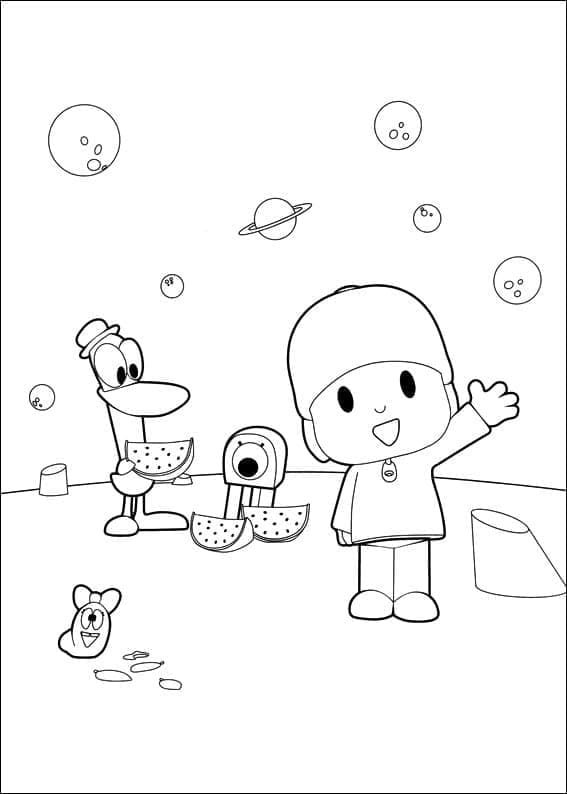 Pocoyo, Pato et Chenille coloring page