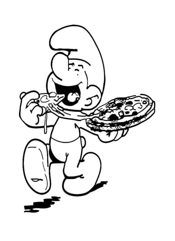 Schtroumpf Mange de la Pizza coloring page