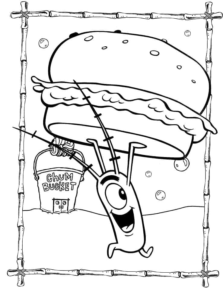Coloriage Sheldon Plankton et Hamburger