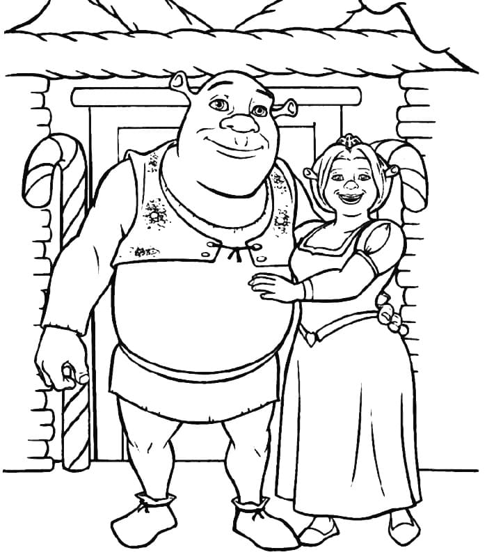 Coloriage Shrek et Fiona