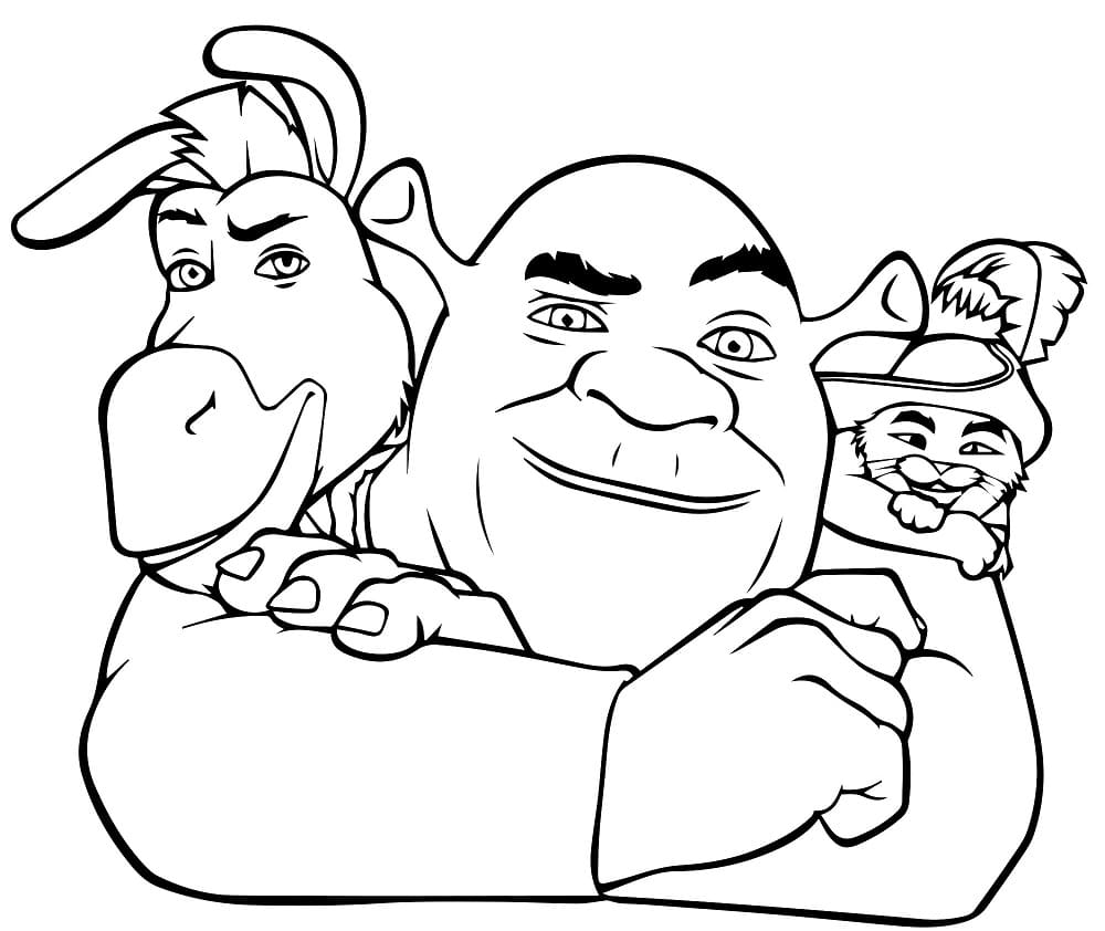 Shrek, L’Âne et Le Chat potté coloring page