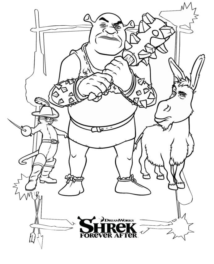 Shrek, Le Chat potté avec L’Âne coloring page