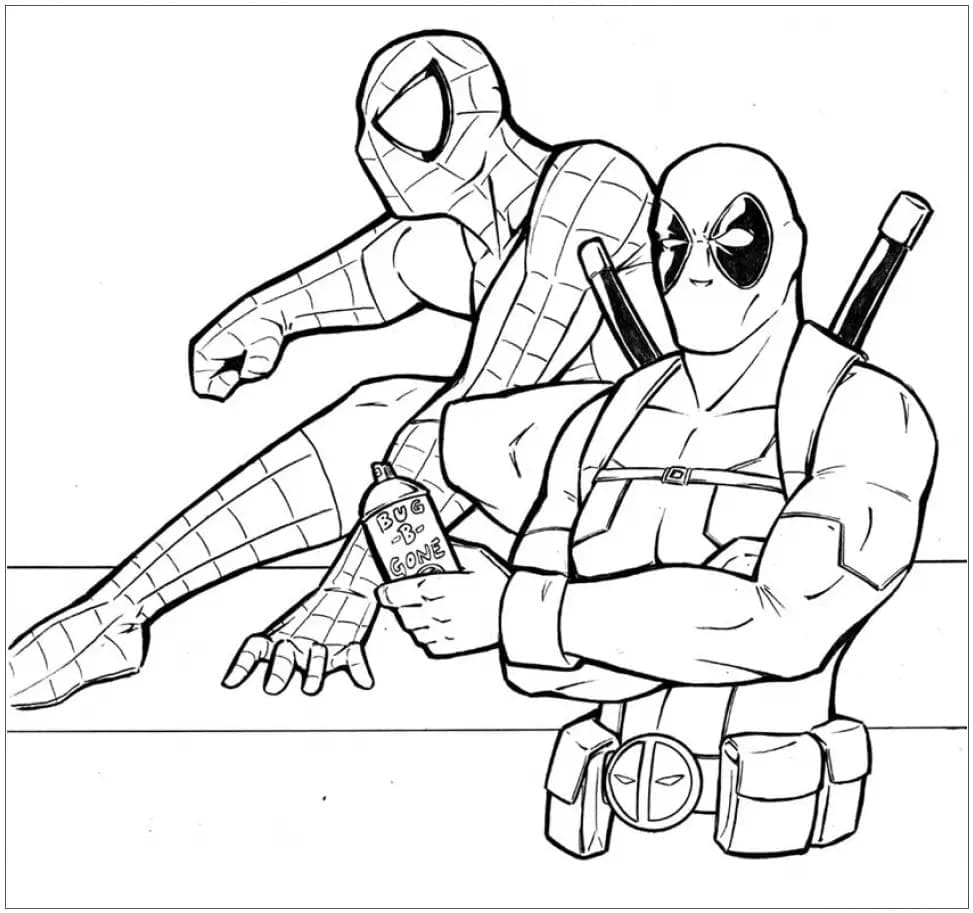 Coloriage Spider-Man et Deadpool