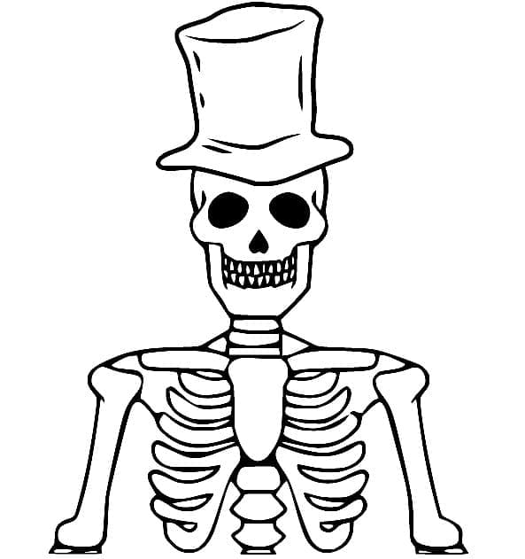 Coloriage Squelette avec Chapeau Haut de Forme
