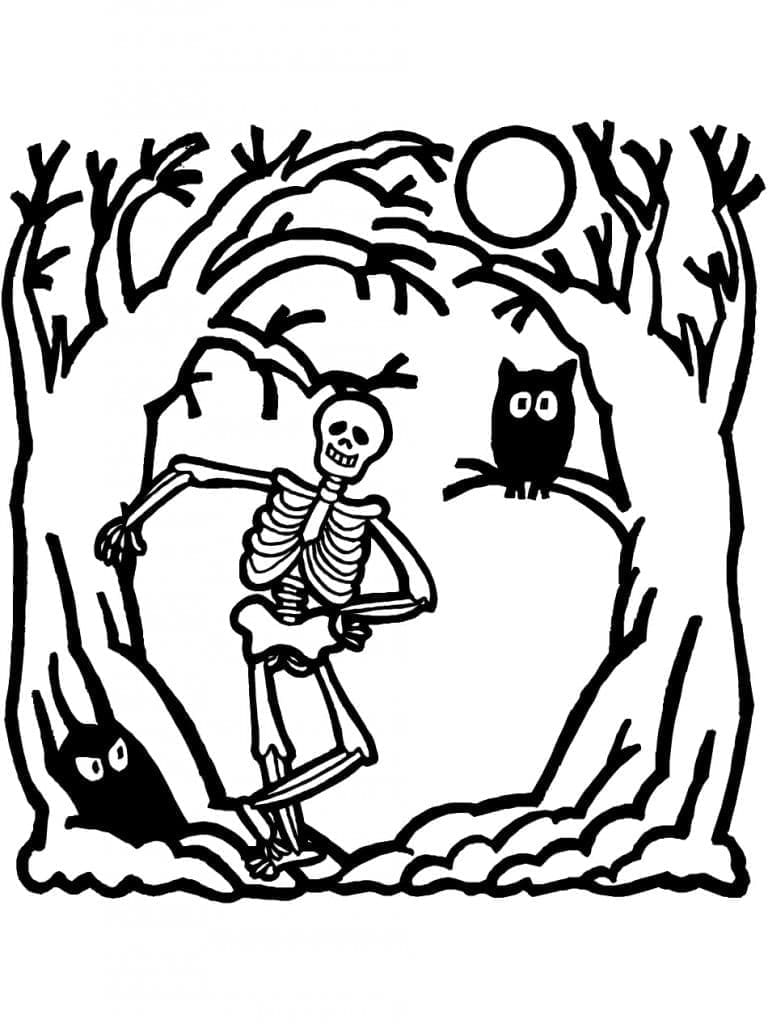 Squelette Dansant et Hibou coloring page