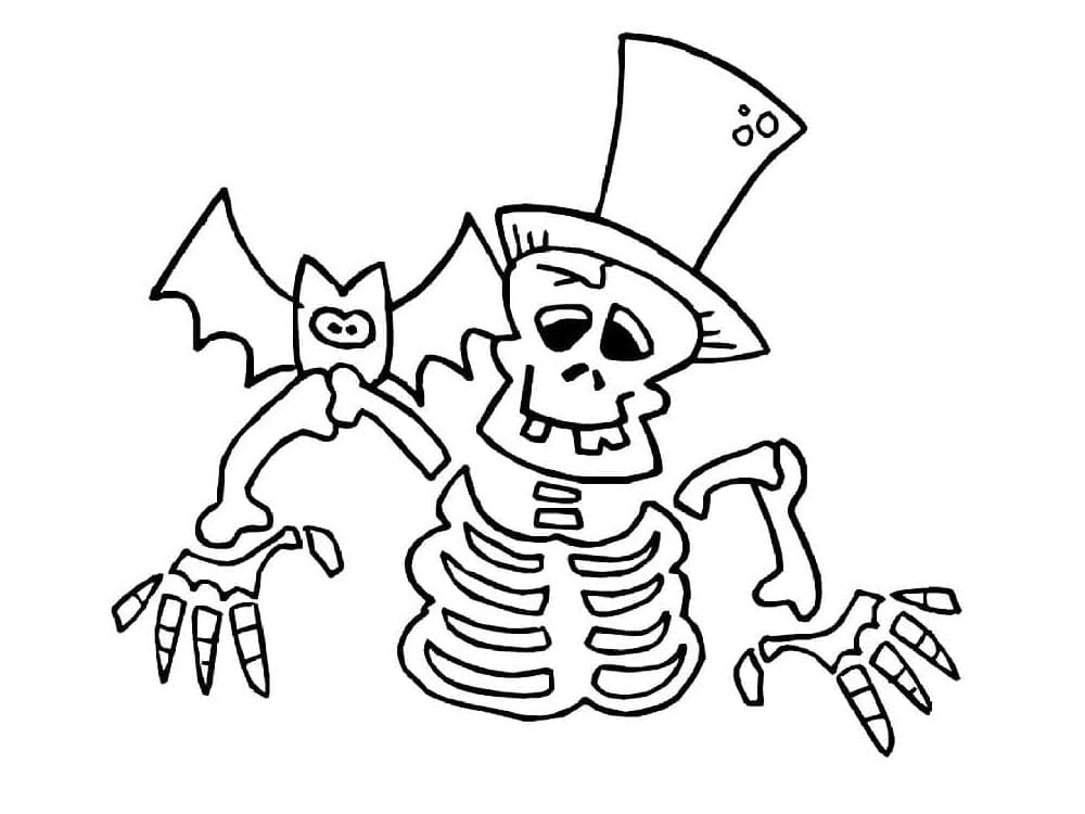 Squelette et Chauve-souris coloring page