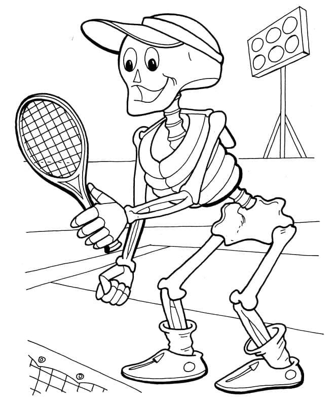 Coloriage Squelette Joue au Tennis