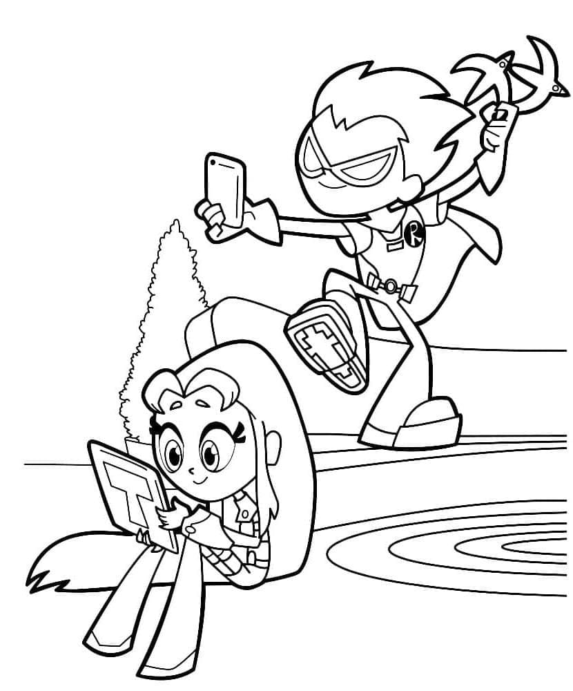 Starfire et Robin coloring page