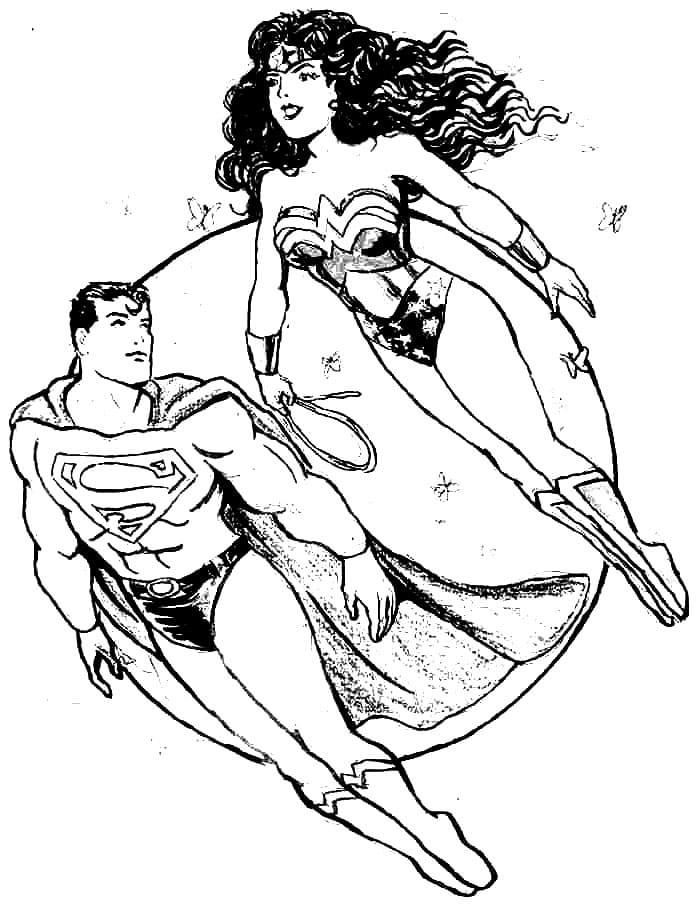 Coloriage Superman et Wonder Woman