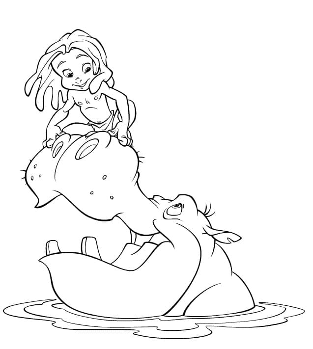 Tarzan et Hippopotame coloring page