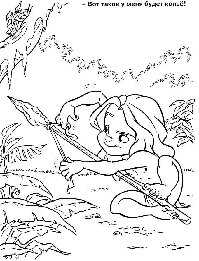 Tarzan Fabrique une Lance coloring page