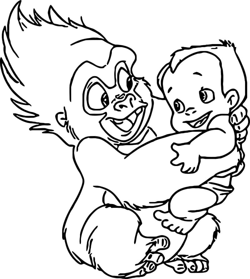 Coloriage Terk et Bébé Tarzan