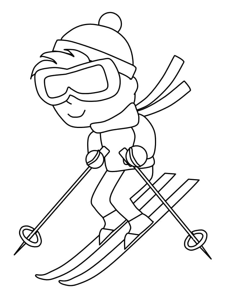 Coloriage Un Garçon de Ski