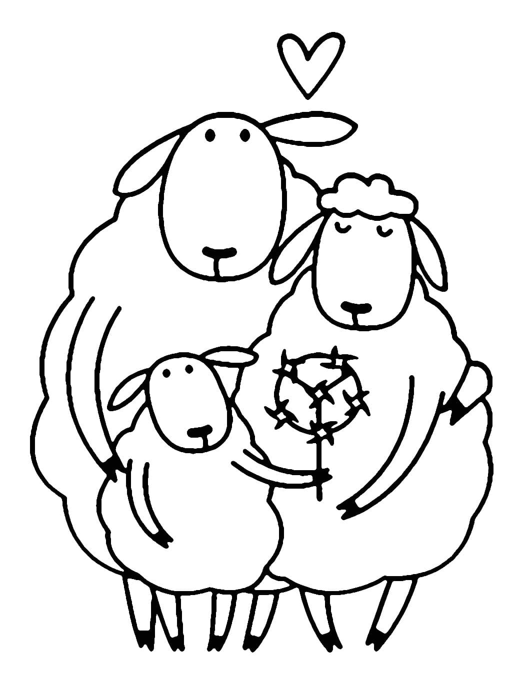 Coloriage Une Famille de Moutons