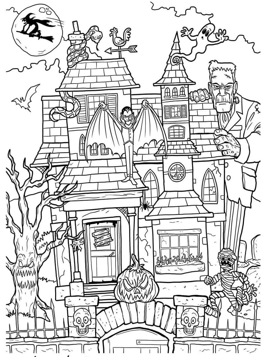 Une Maison Hantée d’Halloween coloring page