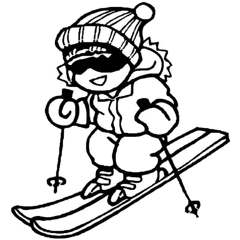 Coloriage Une Petite Fille Fait du Ski