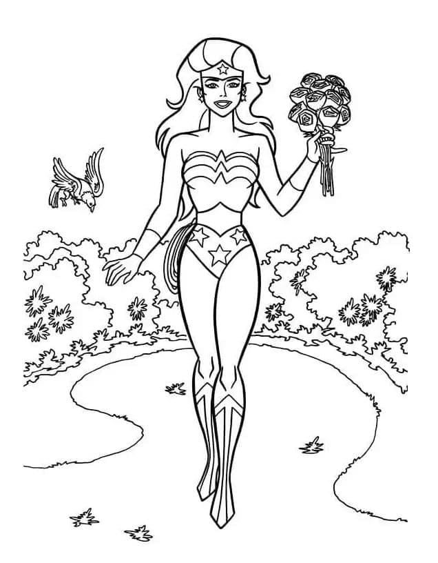 Coloriage Wonder Woman avec Fleurs