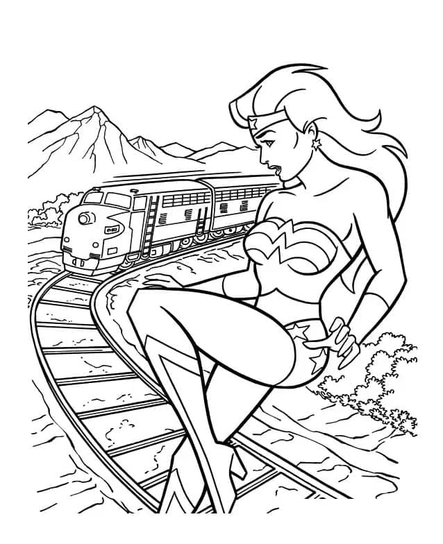 Coloriage Wonder Woman et le Train