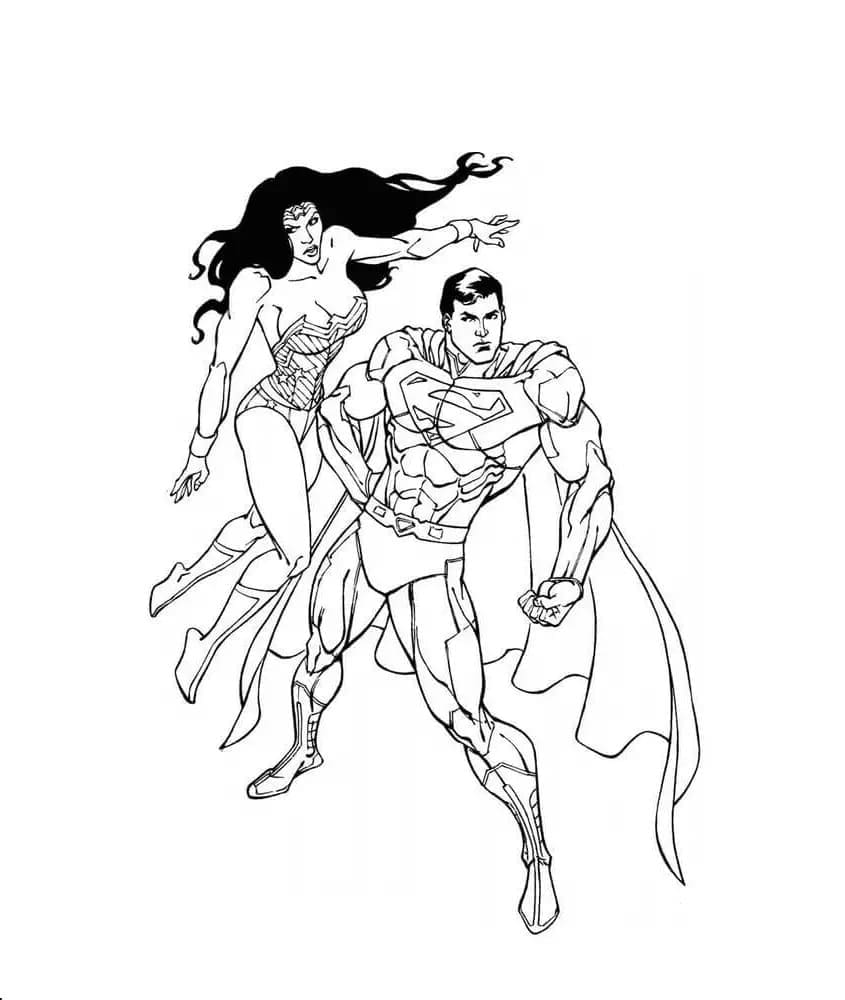 Coloriage Wonder Woman et Superman