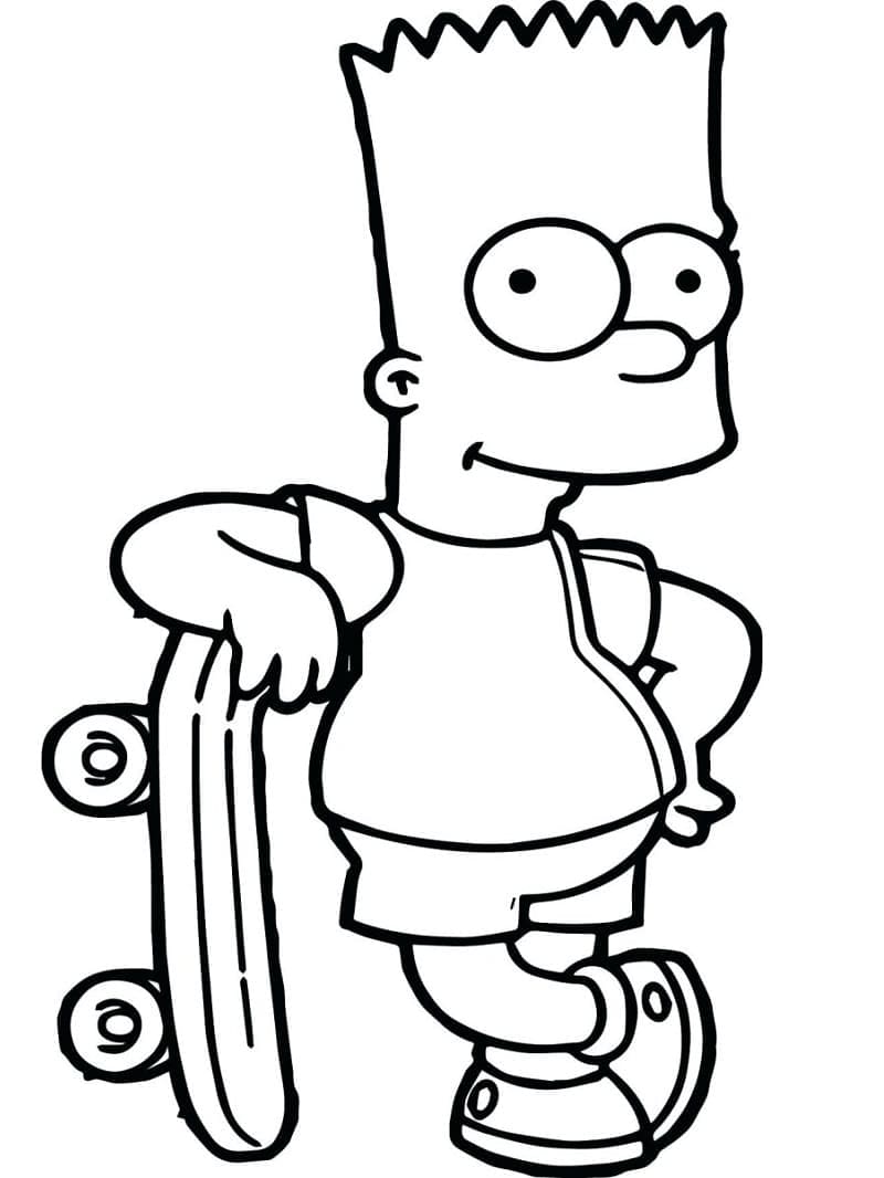 Coloriage Bart Simpson avec une Planche à Roulettes