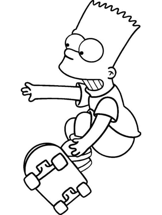 Coloriage Bart Simpson Sur une Planche à Roulettes