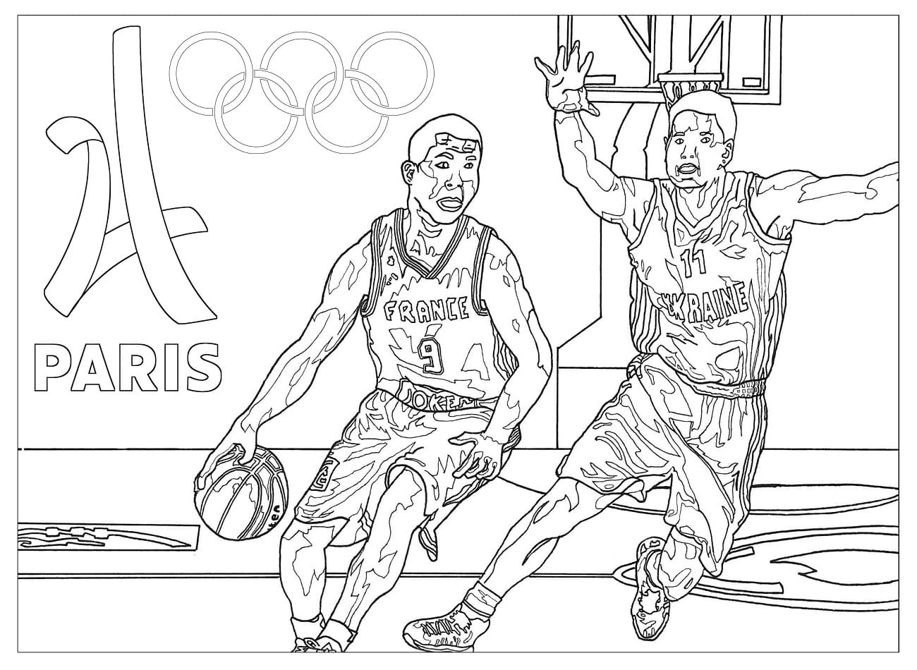 Coloriage Basketball aux Jeux Olympiques 2024 télécharger et imprimer